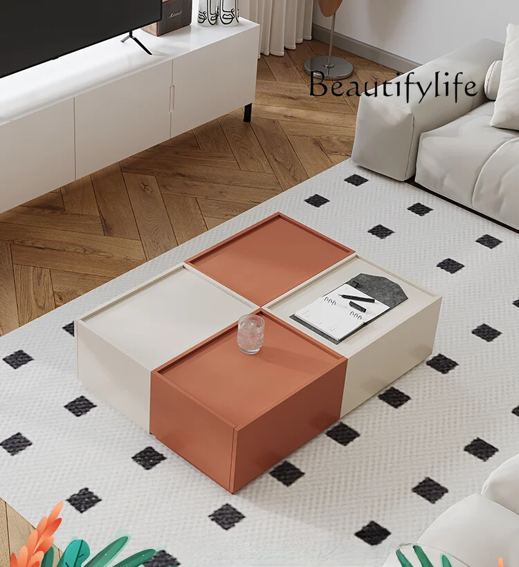 Italian Minimalist Square Coffee Table Living Room Home Small Apartment Light Luxury Modern High-End Tea Table