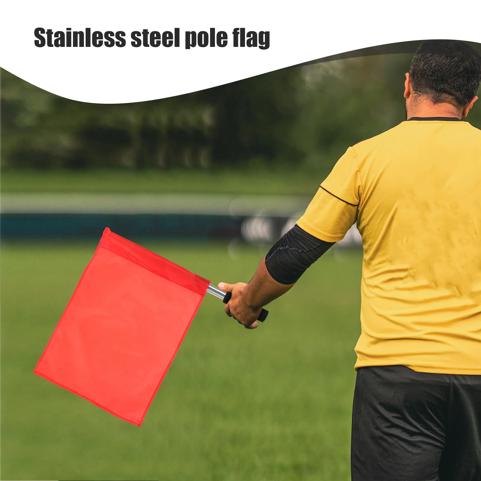 

4Pcs Referee Flag Solid Color Waterproof Fabric Stainless Steel Pole Sponge Handle for Sports Match Hand Signal Flag