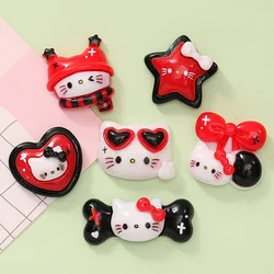 Cute Cartoon Animal Christmas Hairpin para crianças, preto, vermelho Kitten Bone, Resina Scrapbook, Jóias DIY, Acessórios para presentes, Novo, C07, 10 Pcs