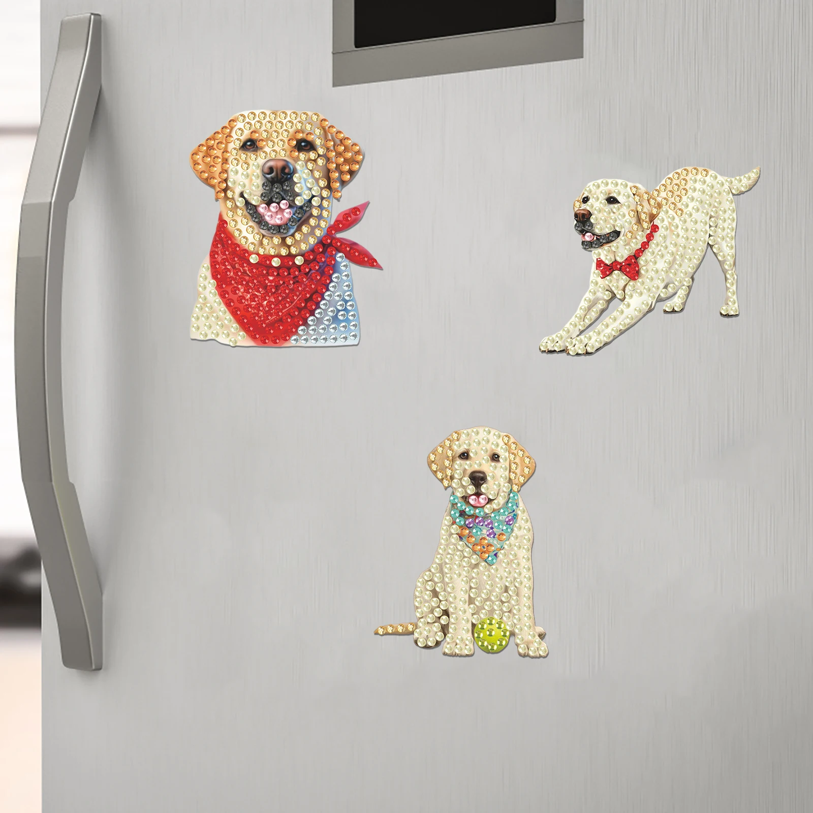 4PCS 2D/Flat Acrylic DIY Diamond Art Fridge Magnet Kit Animal Series Crystal Art Craft for Adults Beginners Home Decors