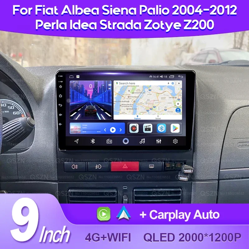 QSZN For Fiat Albea Siena Palio 2004-2012 Perla Idea Strada Zotye Z200 Car Radio 4G CarPlay Android 13 Auto GPS Multimedia Video