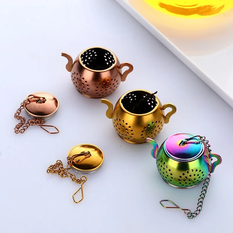 Teapot Shape Tea Strainer,Stainless Steel Loose Tea Infuser With Chain,Herbal Spice Filter Diffuser Teaware Kitchen Gadget
