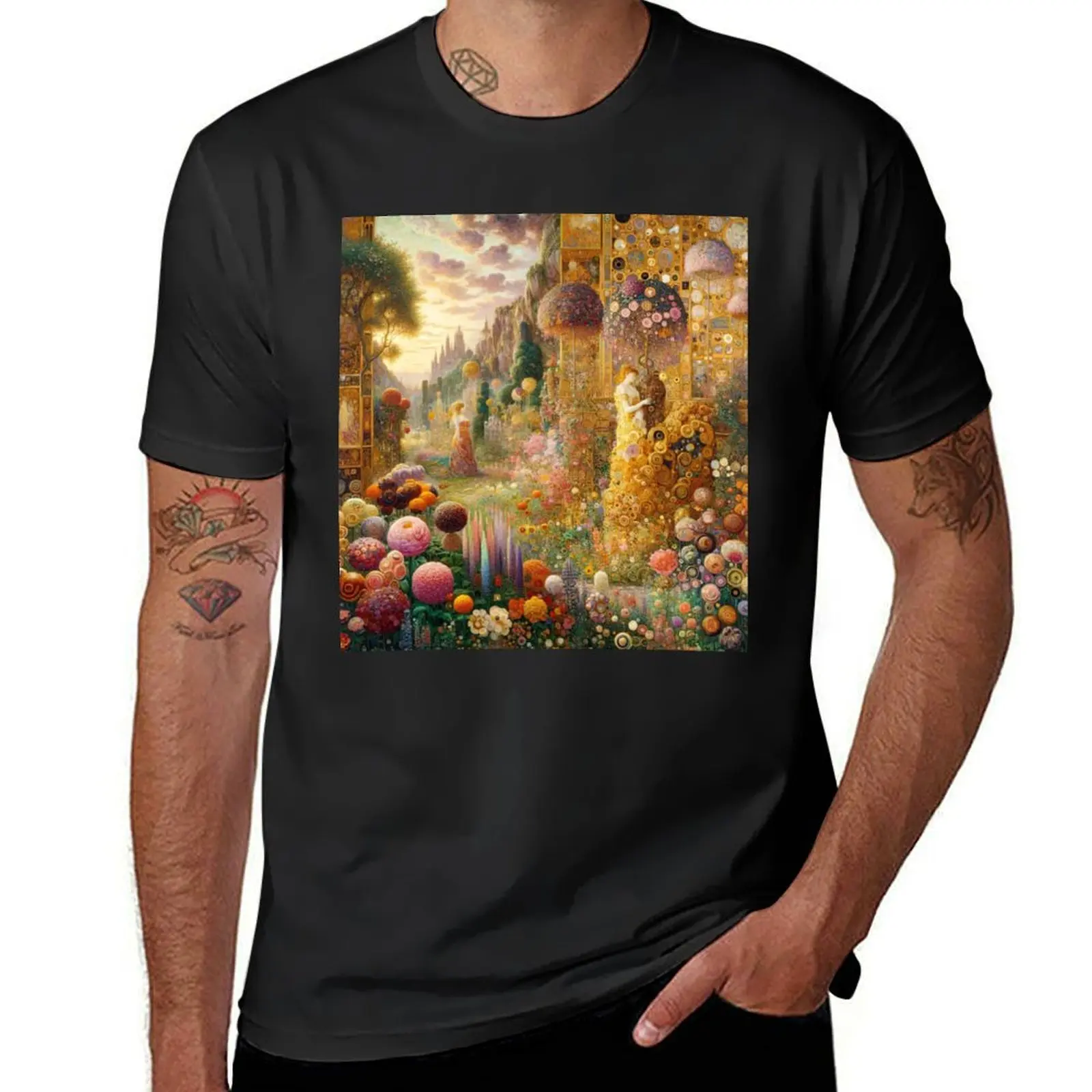 Gustav Klimt - Flower Garden T-Shirt Blouse sports fans mens workout shirts