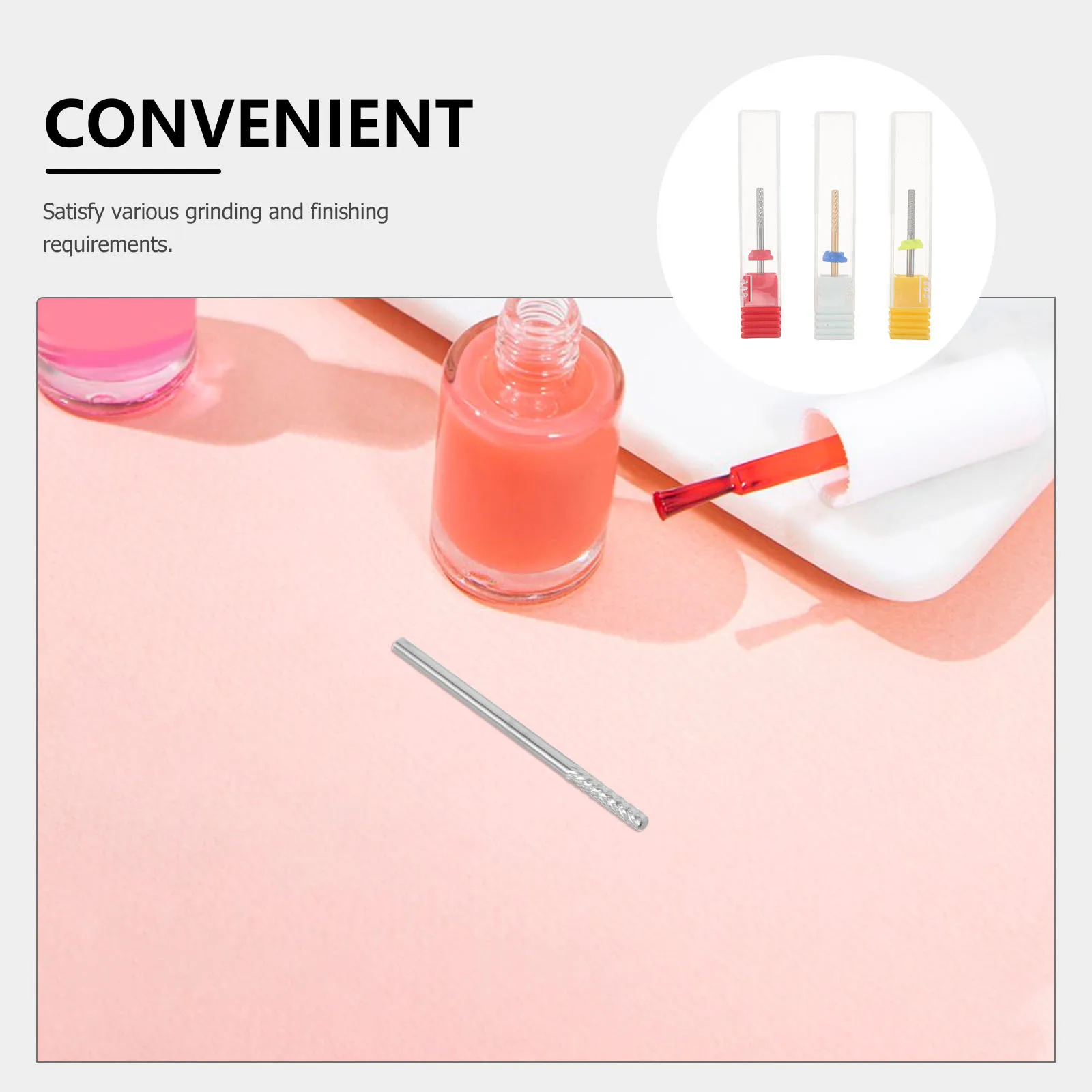 Conjunto de brocas de aço de tungstênio, 3 peças, cabeça de moagem para manicure, remoção de cutícula, alisamento, polimento, ferramentas multifuncionais para arte em unhas