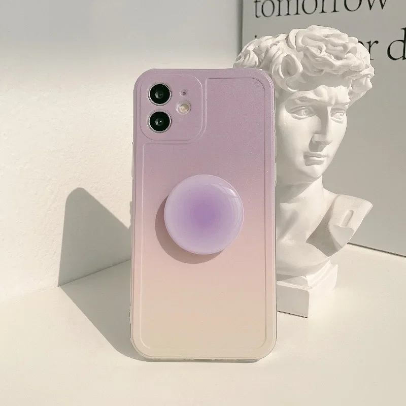 Purple Gradient Color Phone Case with Holder for iPhone16 15 14 13 12 11 Pro Mini Max Plus Shockproof Dustproof Soft Phonecase