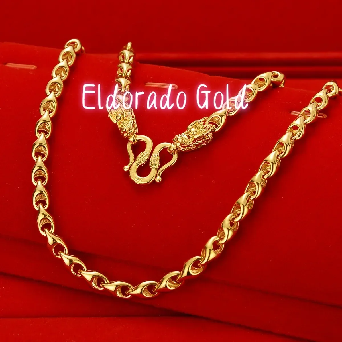 

Золотое ожерелье Eldorado 24K из настоящего золота, мужское, с символикой года Дракона, с двойной головой дракона, в форме семян дыни, с мотивом «Сокровище Юань», властный дизайн