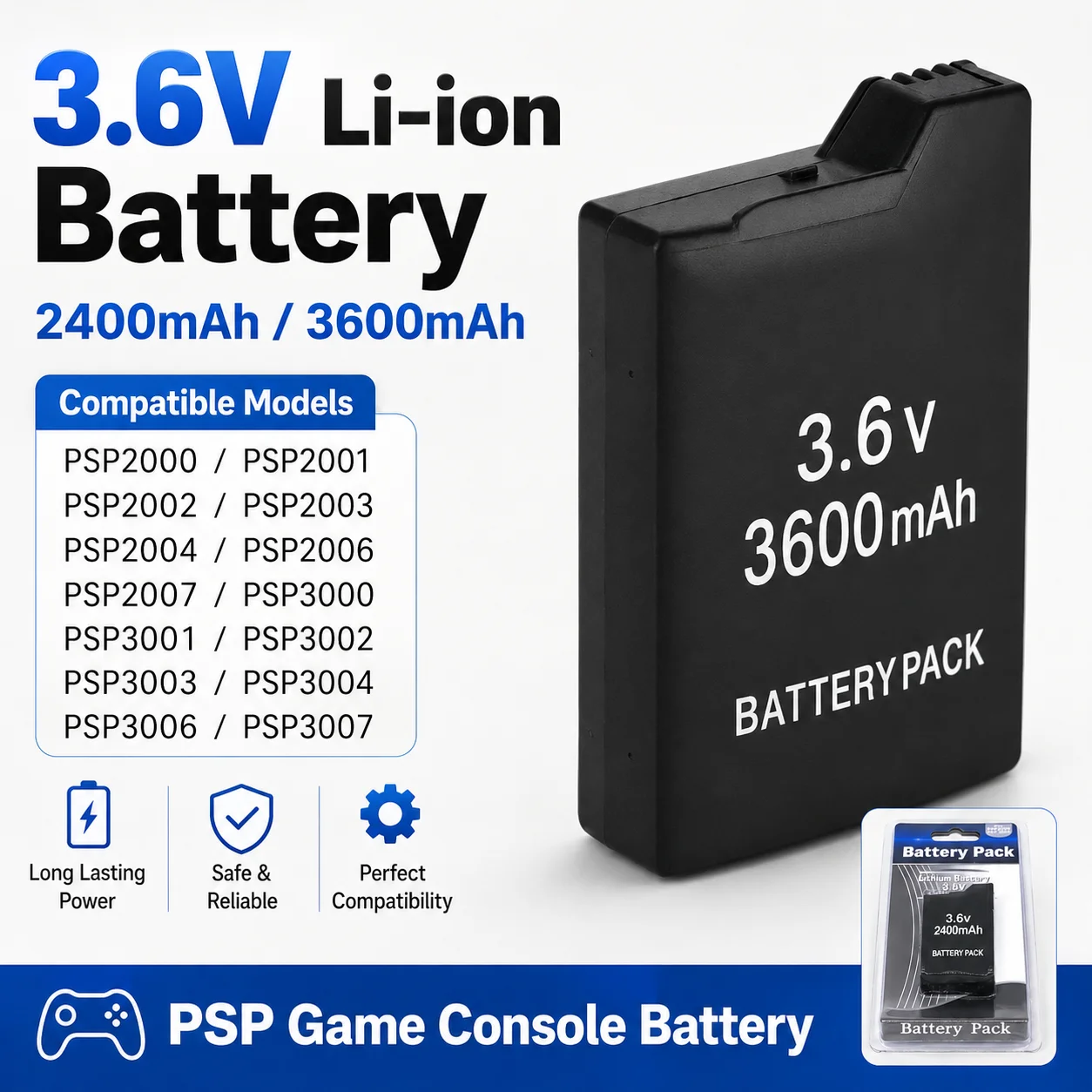

3600/2400mAh Rechargeable Lithium Battery Pack For Sony PSP2000 PSP3000 PSP-3004 PSP Lite Handheld Game Console Backup Battery