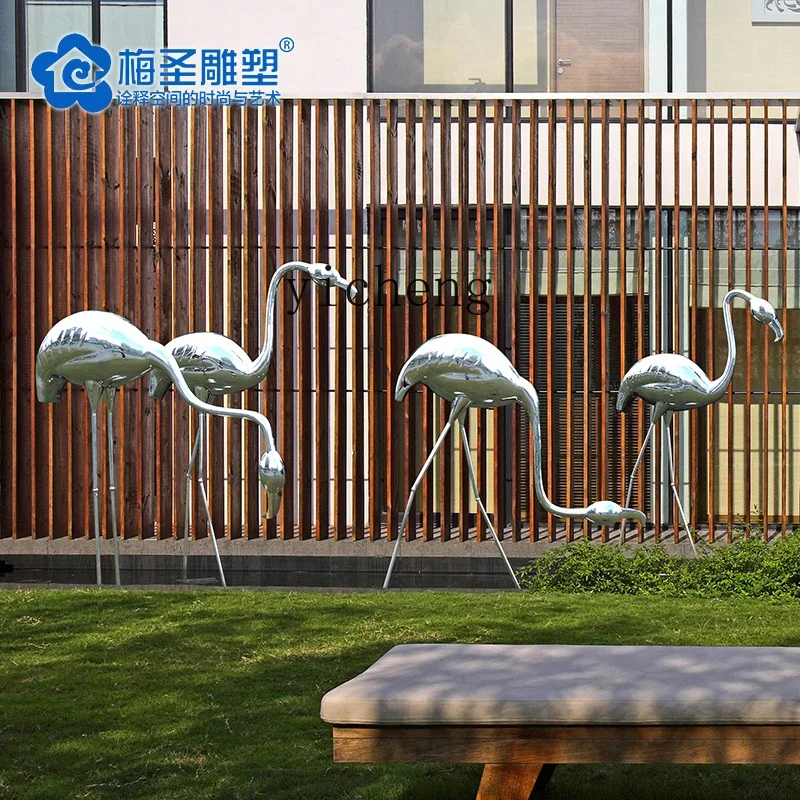 XL simulation sculpture stainless steel flamingo pool lawn outdoor large floor ornament crane