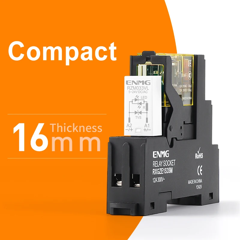 ENMG RJ1S-C-D24 مرحل كهرومغناطيسي نحيف مصغر تيار مستمر مفتوح عادة GK5D مجموعة قاعدة تثبيت السكك الحديدية الصلبة