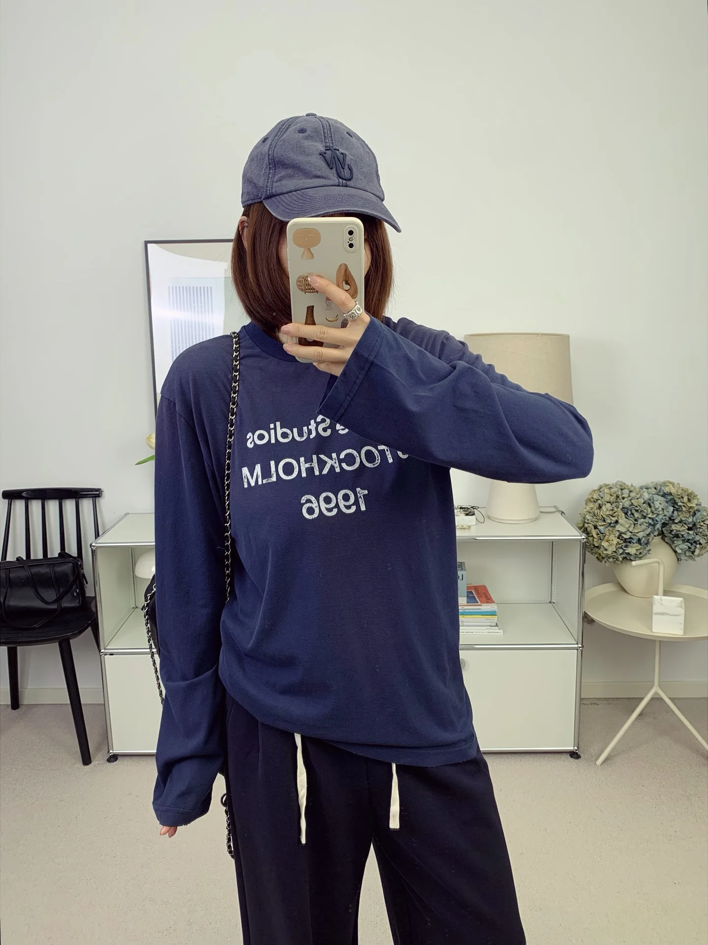 

Nordic AC Sle 996 Letter Print Worn-look Thin Long Sve Autumn Winter New Arrival Dubill Cotton Polyester Loose Fit T-...