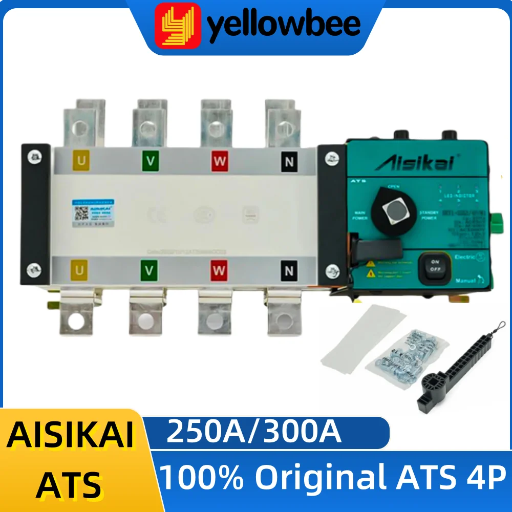 Aisikai 250A 300A 4P ATS Controller Dual Power Automatic Transfer Switch 220v Control Voltage Electric Diesel Generator Parts