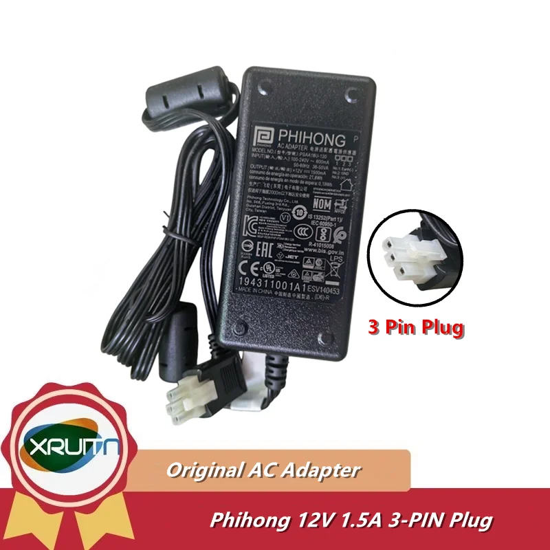 Adaptador AC Original PSAA18U-120 12V 1.5A 18W 90ACC0194 para Scanner Datalogic Magellan 8400 PSAA18U-120(D6)-R 3 Pinos