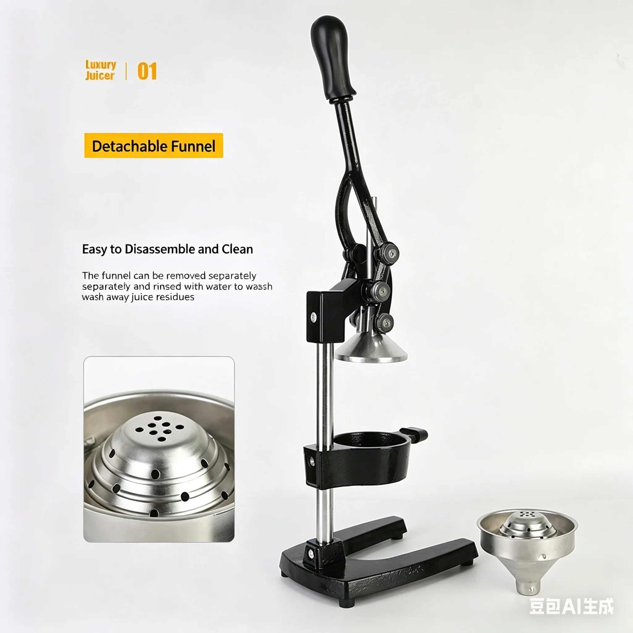 Cast Iron Citrus Juicer , Extra-Large Commercial Grade Manual Hand Press , Heavy Duty Countertop Squeezer for Fresh Orange Juice