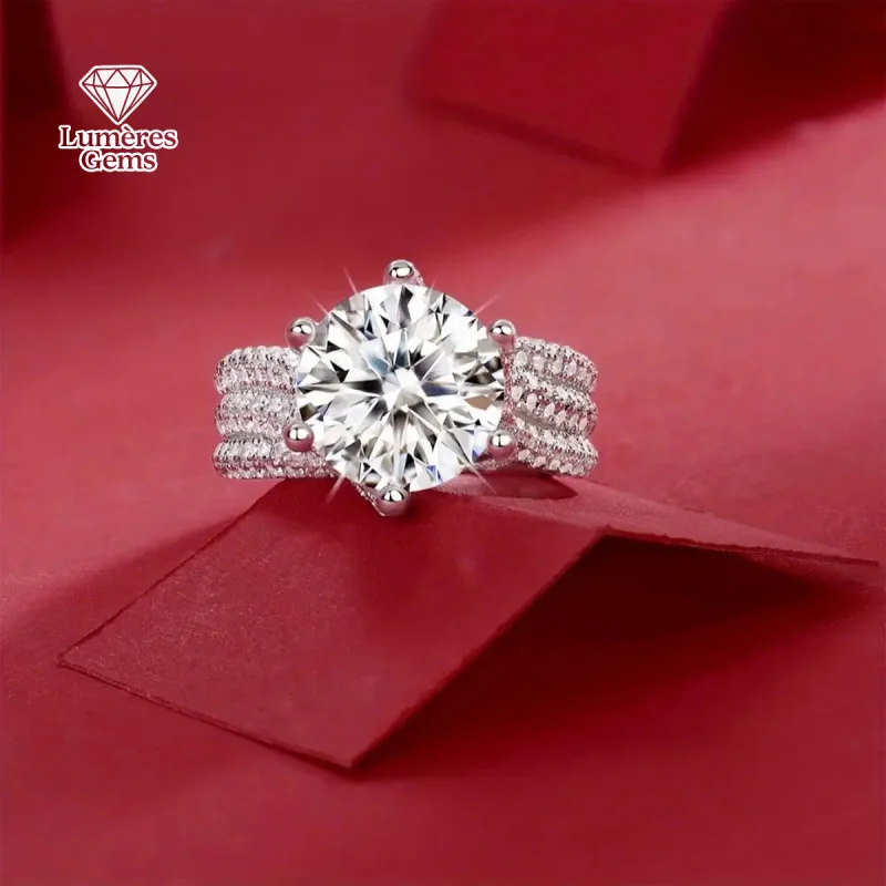 LumièRe Gems Exquisite And Luxurious 5-Carat Moissanite Platinum PT950 Seven-Color Ring For Women - Ideal Engagement/Wedding Gif