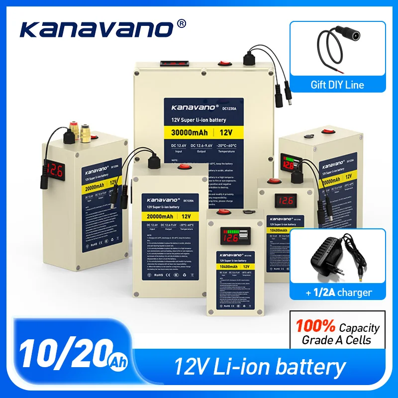 

Kanavano 12V Portable Rechargeable Super Capacity USB BMS Lithium-ion Battery Pack 10Ah 20Ah 30Ah for nflatable Mascot Clothing