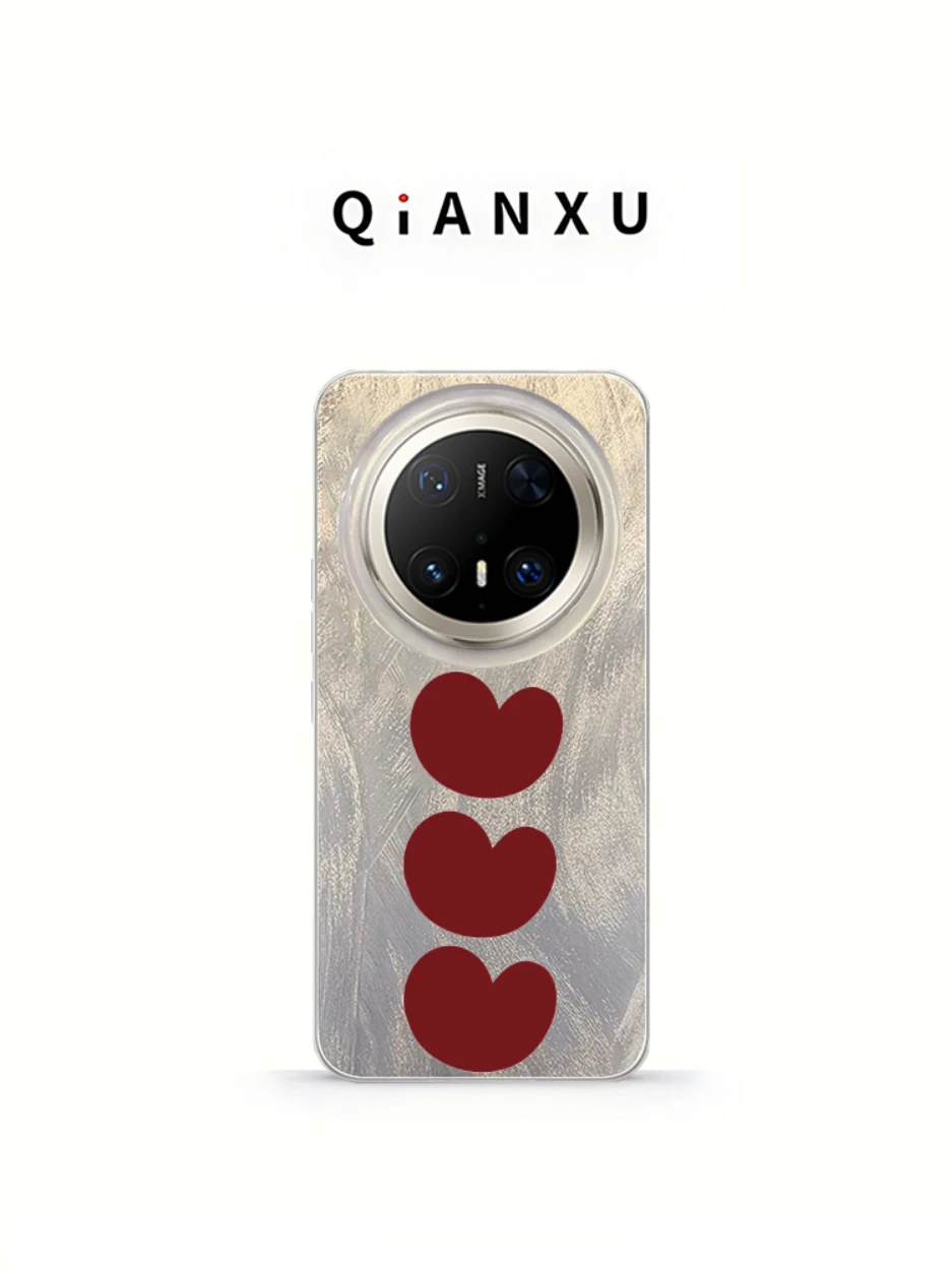 

QX Phone Case Red Heart Design for Mate70 pro Women's Version Wrist Strap Lanyard Simple High-End Style Eco-Friendly S...