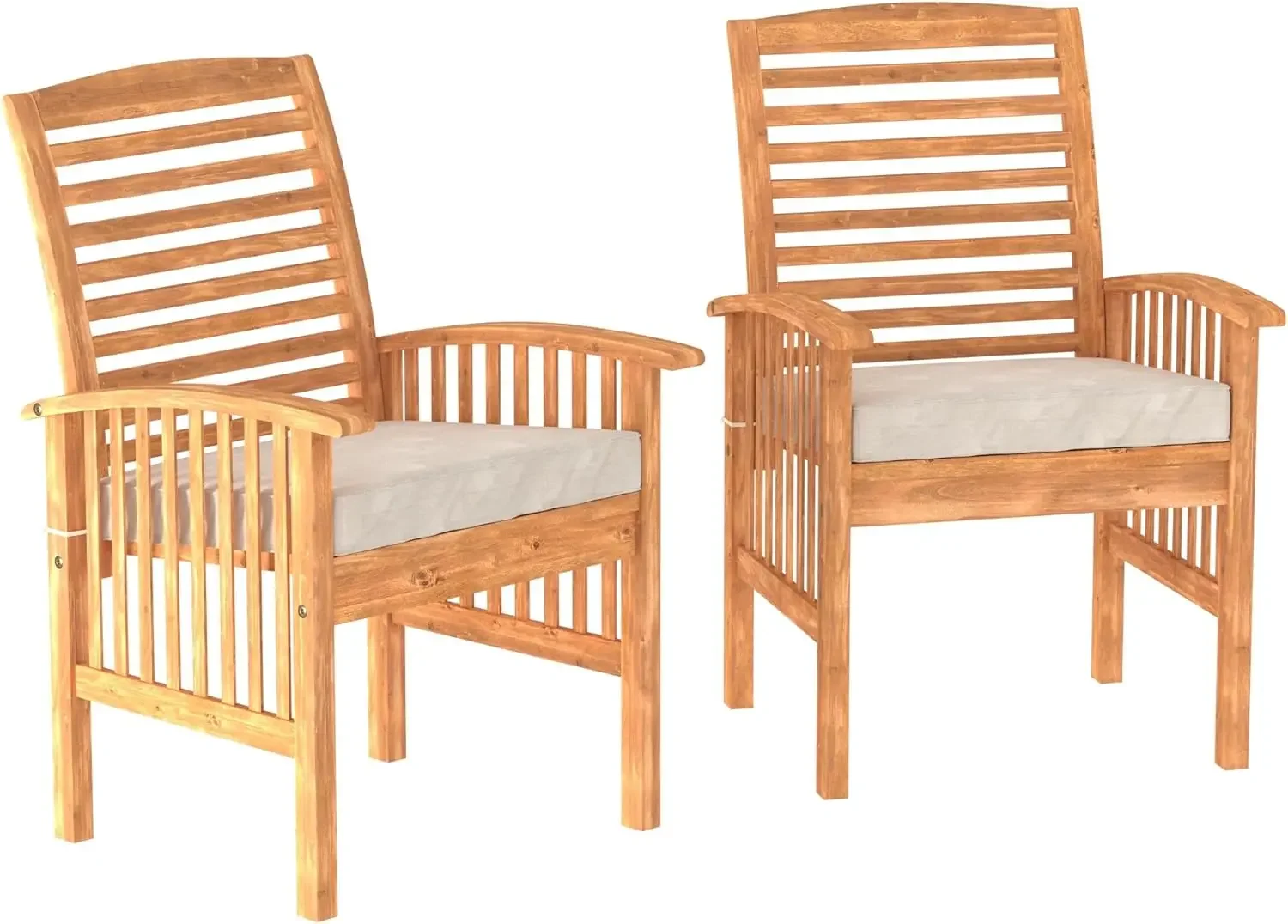 Edison Rendezvous Modern 2 Piece Solid Acacia Wood Slat Back Outdoor Dining Chairs, Set of 2, Brown