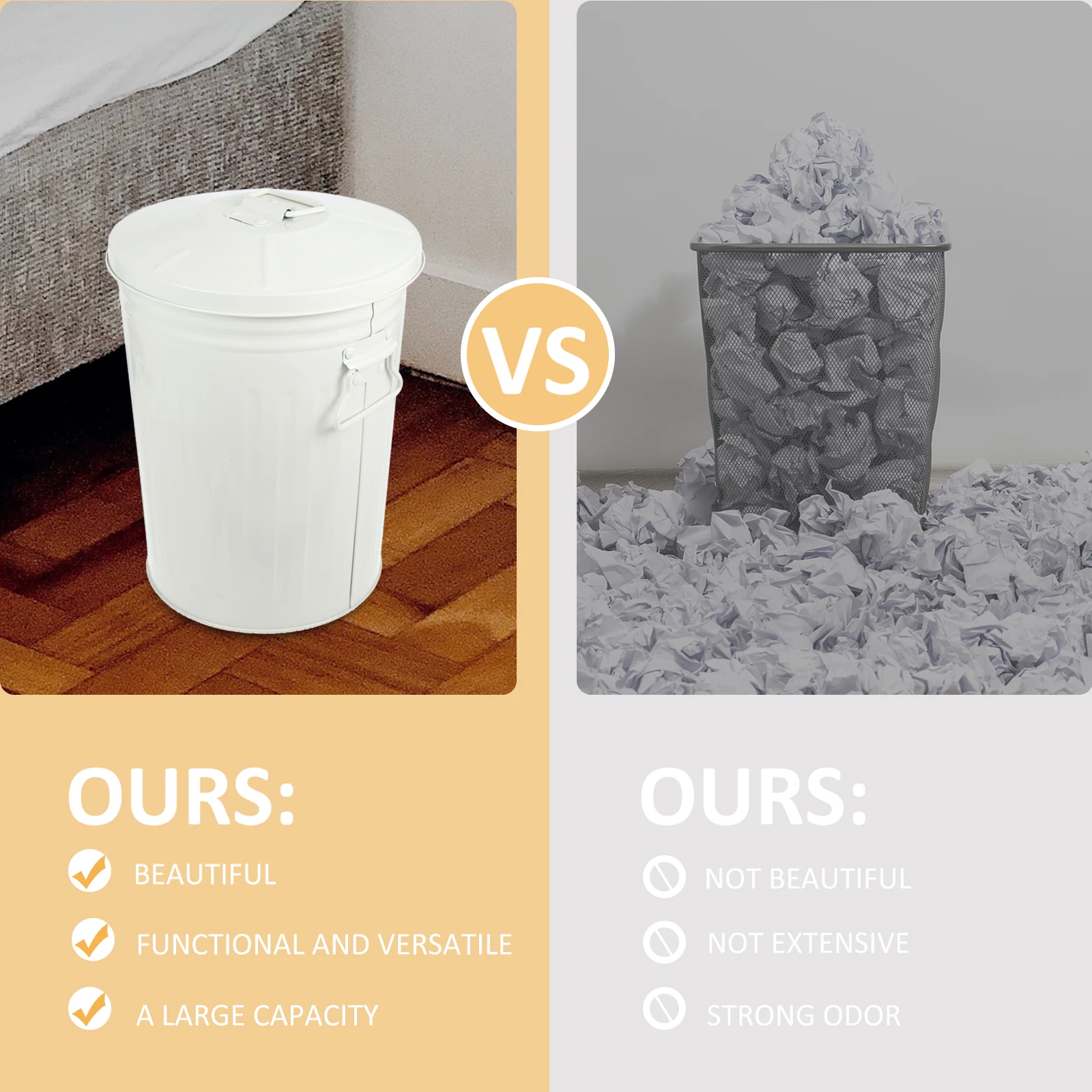 

Metal Garbage Can Round Shape Space Saving Kitchen Office Dustbin Large Opening Strong Bearing Capacity Modern Waste Basket