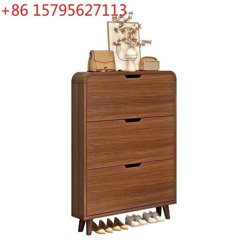 Ultra-thin solid wood shoe cabinet, the entrance is against the wall and the corridor outside  door is extremely narrow
