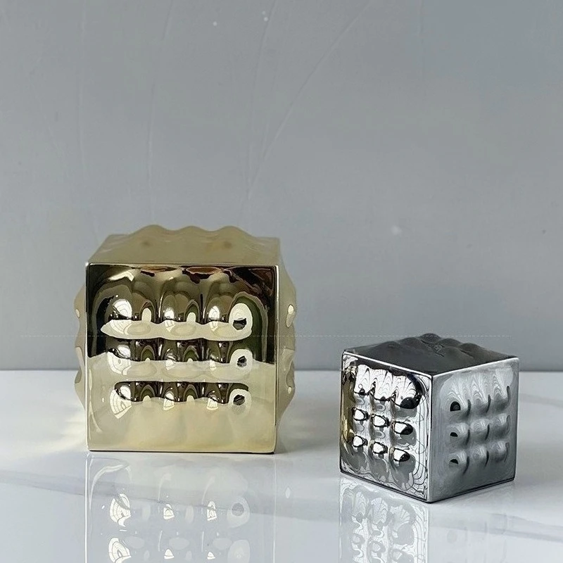 Modern simple and light luxury geometric Rubik's Cube resin electroplating ornaments, hotel living room office decorations