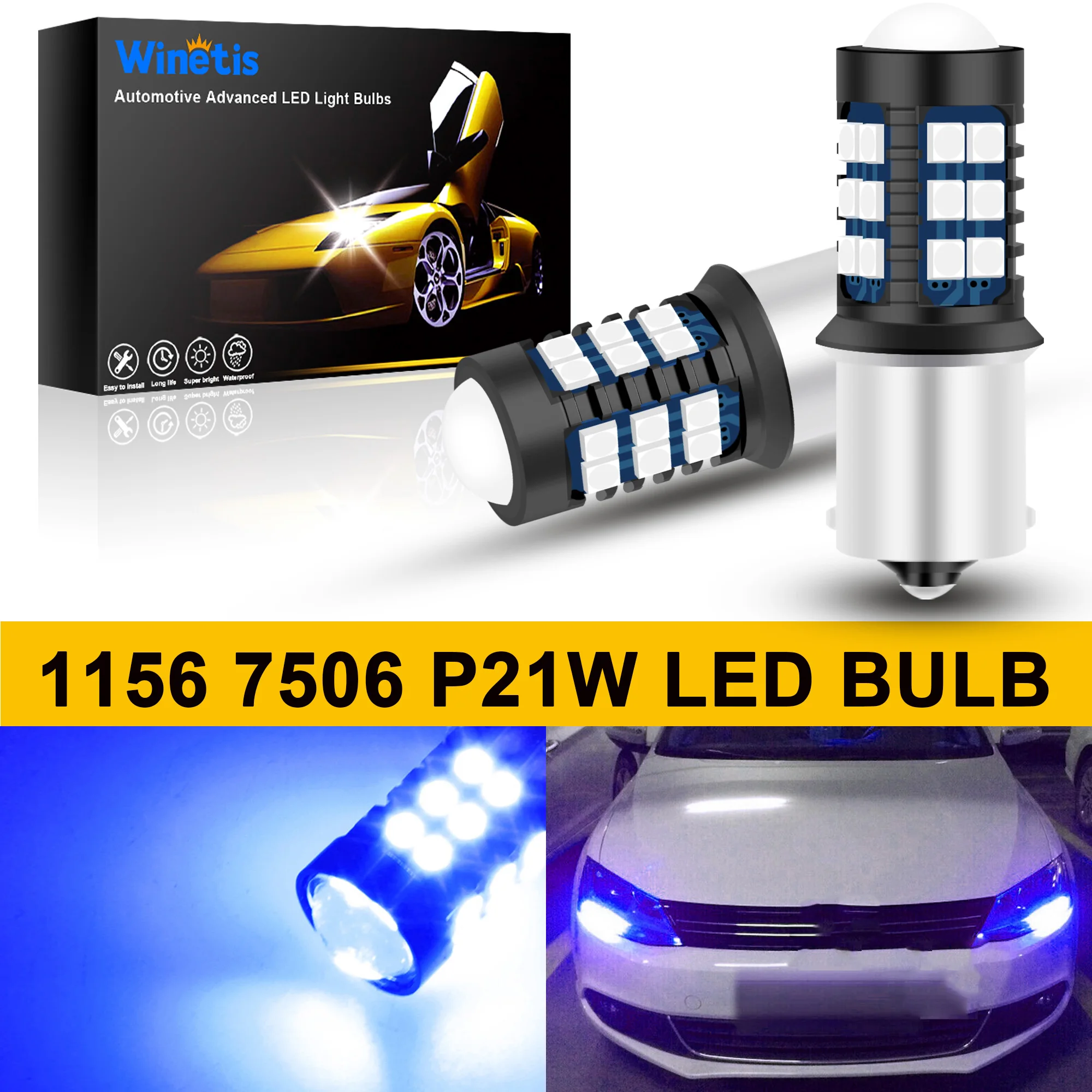 

Winetis 2X Canbus S25 1156 BA15S P21W 10000K Blue LED Bulbs Backup Reverse Light Daytime Running Lights DRL Lamp Error Free