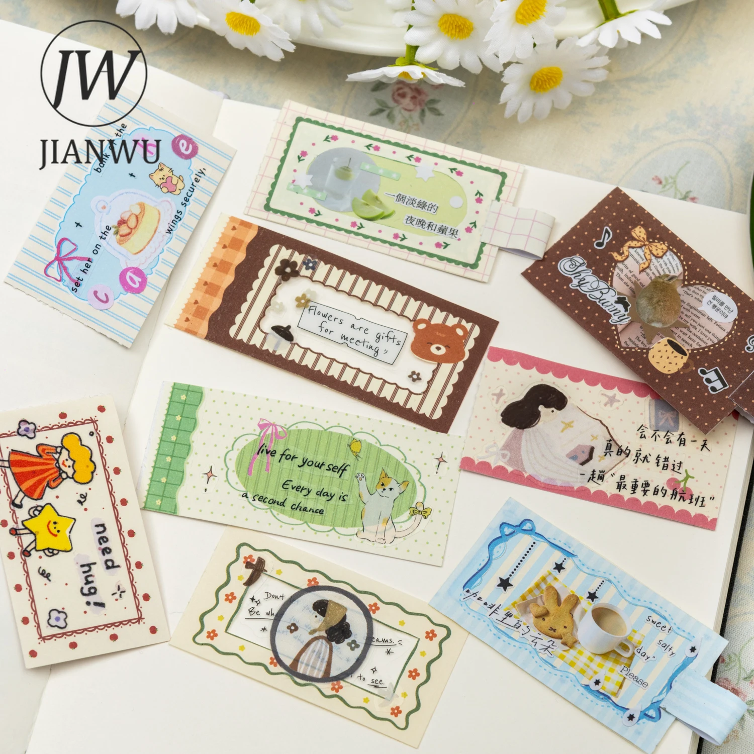 JIANWU Flower Field Notes Series Cute Lace Border Landscape Material Collage Sticker Book Creative DIY Journal Stationery