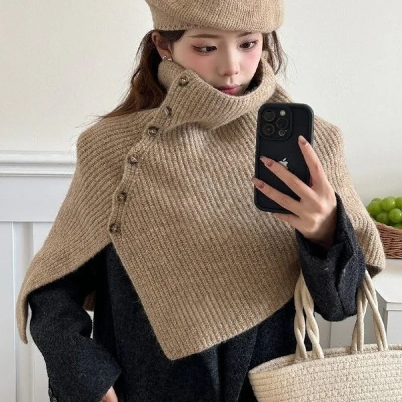 

Coat Winter Thick New Style Fashionable High-neck Scarf for Warmth-Korean Style Large Size Versatile Buttoned Wool Knit Outerwea