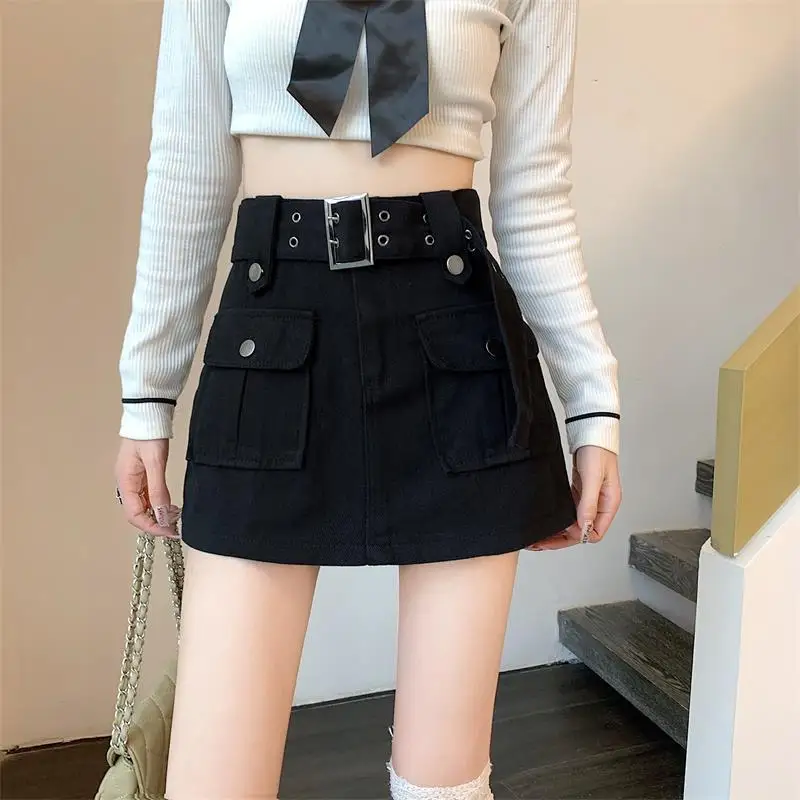 

Workwear Cowboy Half Length Skirt Women 2024 Spring New High Waist Solid Color Pockets Slim Wrap Buttocks All-match Short Skirts