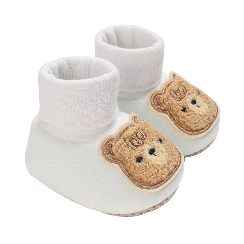 

BeQeuewll Baby Slippers Soft Anti-Slip Booties Winter Warm Bear Embroidery Infant Sock Shoes For 0-18 Months