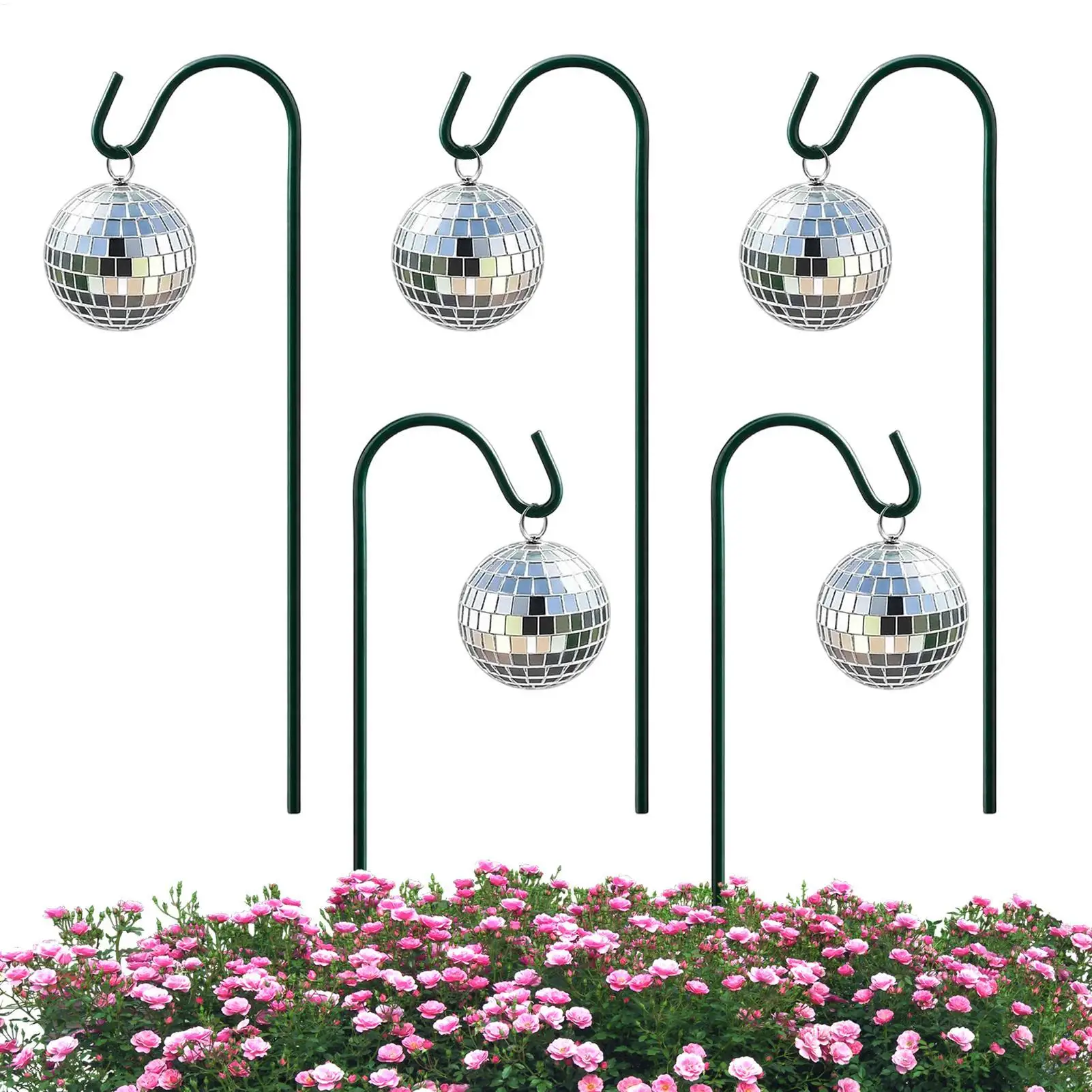 5Pcs Mini Disco Ball Plant Stake, Flower Picks Garden Decor for Planters, Reflective Lawn Ornament for Patio Walkway Home