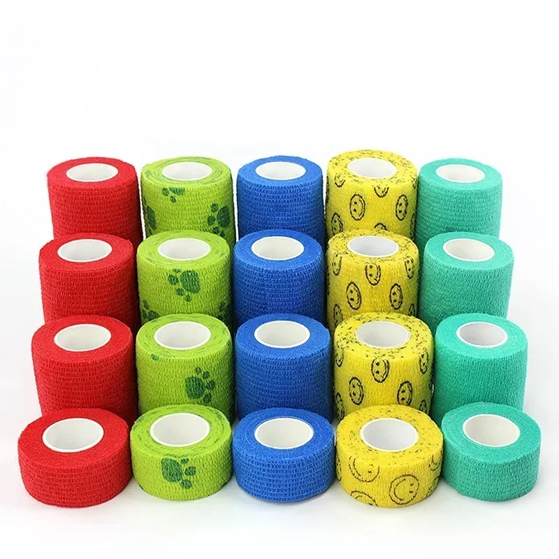 1 Pack Printed Medical Treatment Elastic Bandage 4.6m Sports Color Self Adhesive Tape for Finger Joints Knee Pets