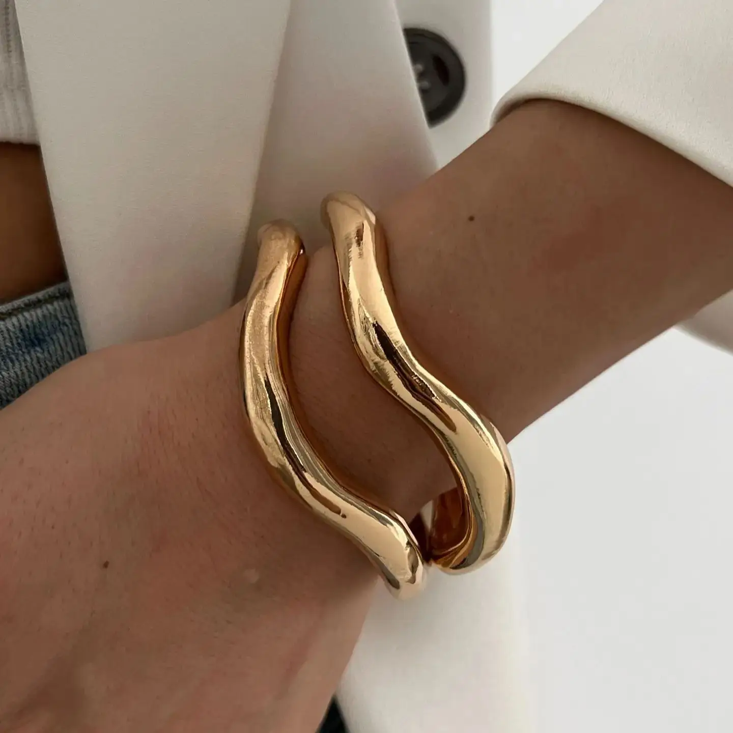 DIEZI 2pcs/set Vintage Cuff Bangles Hip Hop Punk Gold Silver Color Geometric Metal Bangles For Women Bracelets Men Boho Jewelry
