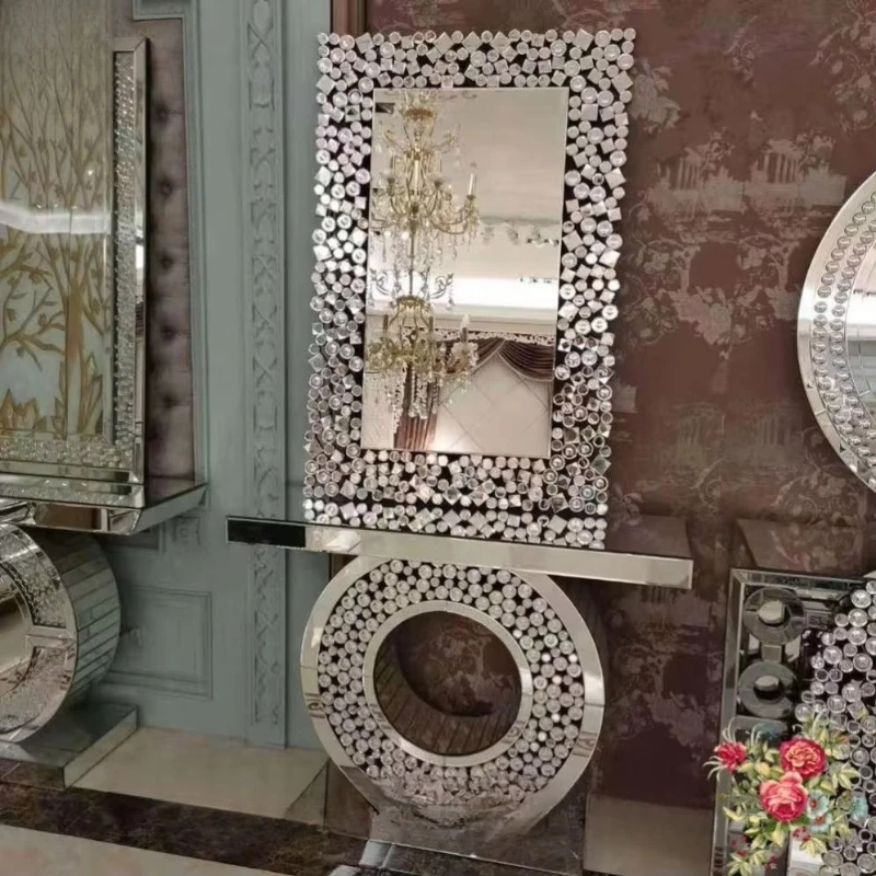 

New Design Silver Modern Luxury Shiny Mirror Corridor Console with Mirror