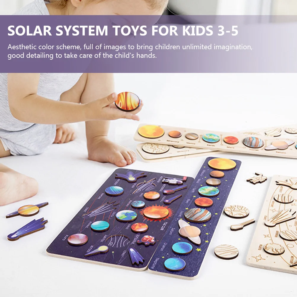 1Set Solar System Puzzle Wooden Educational Puzzle for Kids Early Learning Cognitive Development Space Planets Matching Game