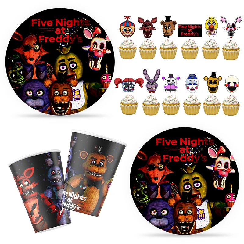 

FNAF Five Nights Freddyed Birthday Party Venue Decorate Aluminum Foil Numeral Balloons Banner Background for Baby Shower Supplie