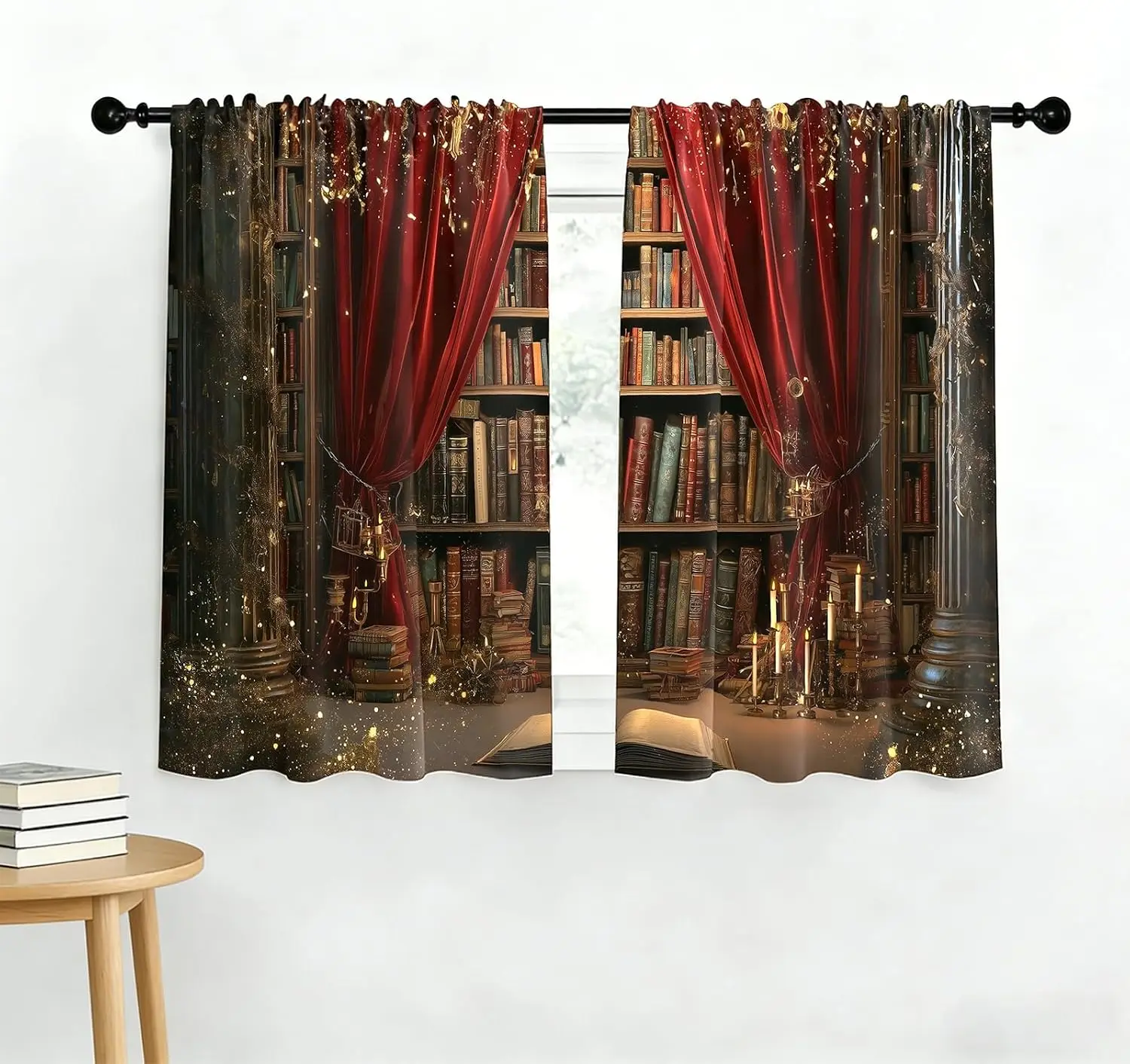 Royal Red Velvet Library Curtains Pair Gothic Academia Aesthetic Luxury Window Drapery Curtain for Bedroom Living Room Home Deco