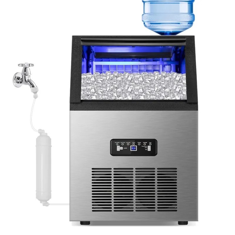 Commercial Ice Maker Machine 100Lbs/24H, 36Pcs Clear Ice Cubes Ready in 11-20Mins, Stainless Steel , 2 Way Water Supply