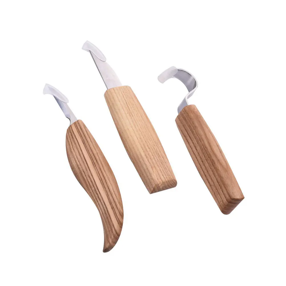 3-teiliges Holzschnitzwerkzeug-Set, Edelstahl, Löffel, Messer, Schälschaber, Haken für DIY-Holzhandwerk, Outdoor-Einsatz, Schnitzmesser-Set