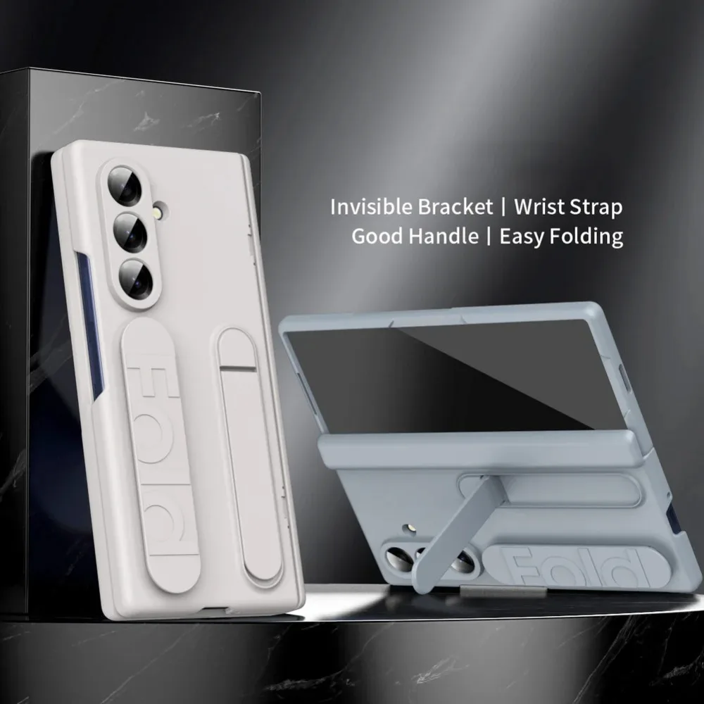 

Business Wrist Strap Foldable Bracket Tempered Glass Phone Case for Samsung Galaxy Z Fold 7 6 5 4 3 Camera Protection Back Cover