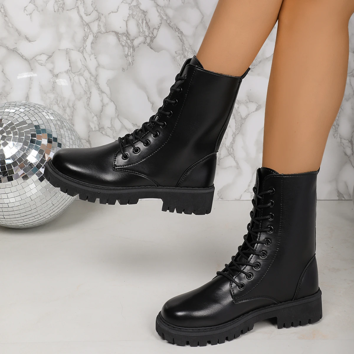 Botas de caballero elegantes y sexis para mujer, botines negros de Color sólido con punta redonda, informales, cómodos y a la moda