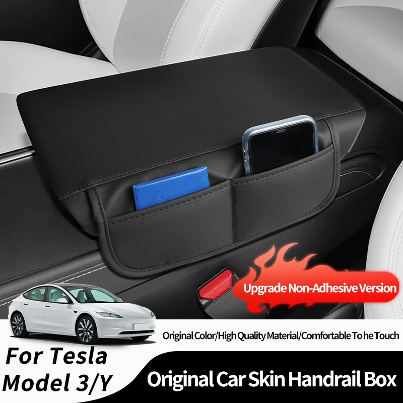 

For Tesla Model 3 Highland / Model Y Juniper Car Armrest Box Pad Leather Cushion With Storage Function Elbow Height Support