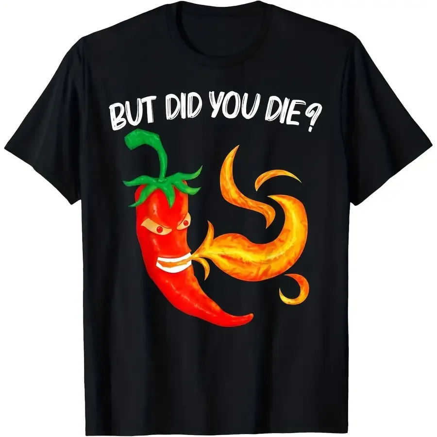 Camiseta Retro de Pimiento Picante para Hombre - Divertida Camiseta con Gráfico de Jalapeño y Salsa con la Frase 'But Did You Die' Tallas S-XXXL