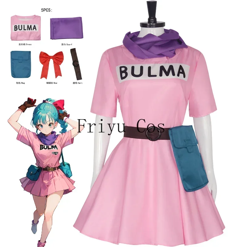 

Anime Bulma Cosplay Costume Pink Dress Uniform Kawaii Girls Full Set Outfits Halloween Carnival Masquerade Party for Adult Women