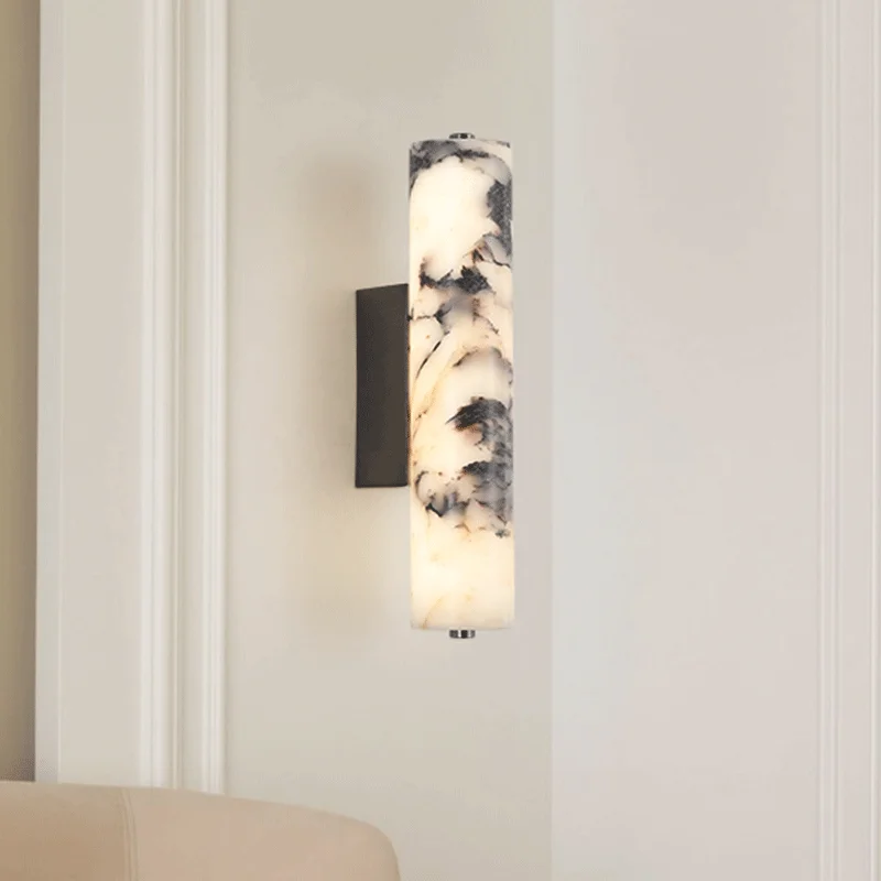 New Bedroom Wall Lamp Italian Style Natural Stone Black Marble Light Luxury Bedside Living Room Decoration Modern Wall Sconces