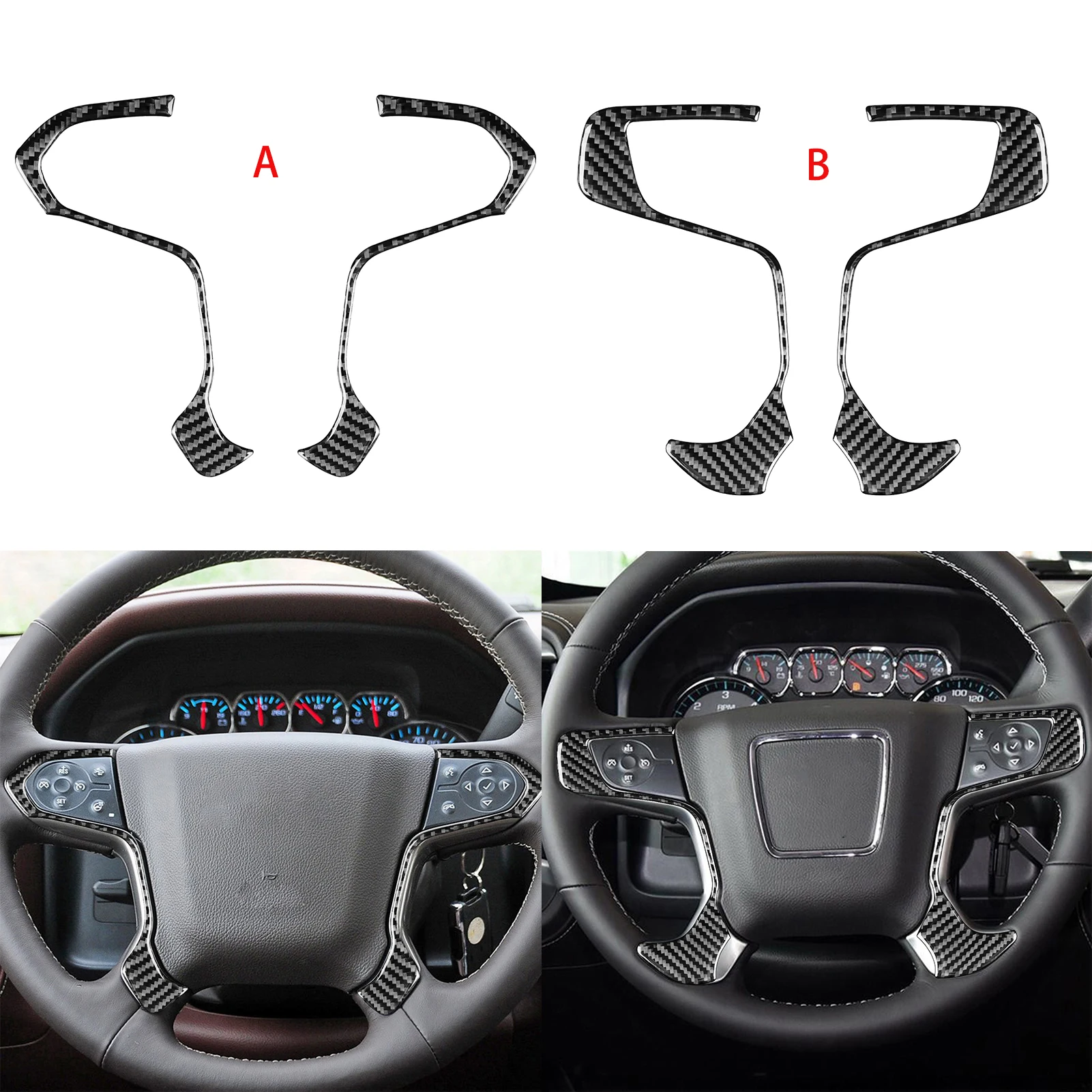 

For Chevrolet Silverado 1500 GMC Sierra 1500 14-18 Carbon Fiber Steering Wheel Panel Wood grain Car Interior Accessories Sticker