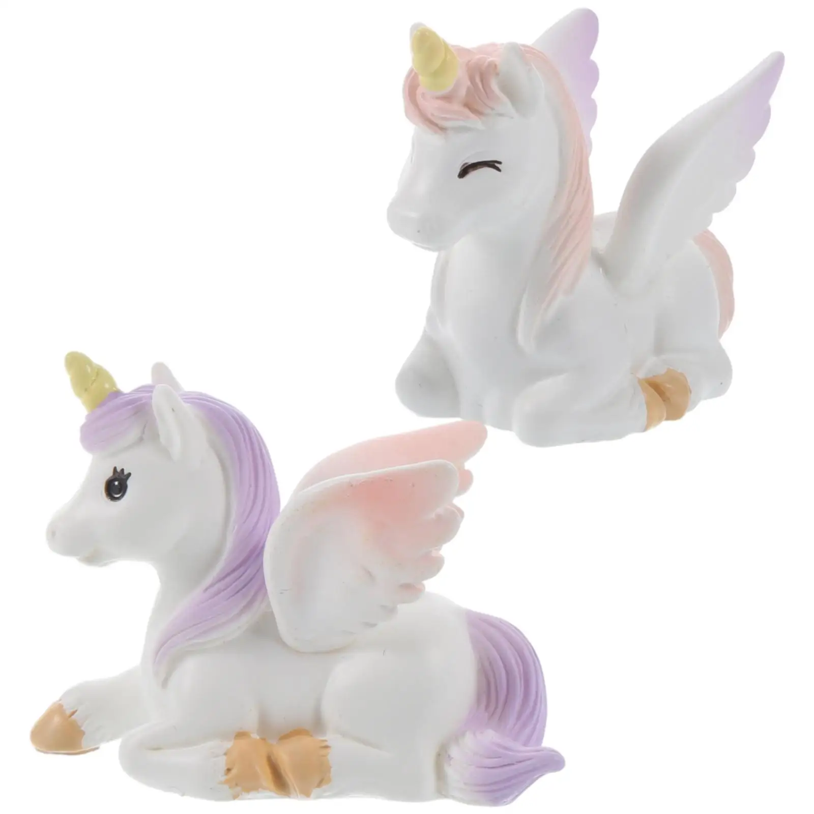 2Pcs Miniature Unicorn Figurine Resin Ornaments Cute Animal Decorations for Cake Bonsai Garden Craft Fun Family Scene