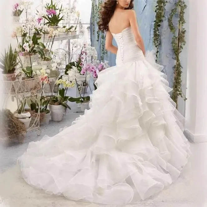 

New Wedding Dress Trailing Organza Waist Fishtail