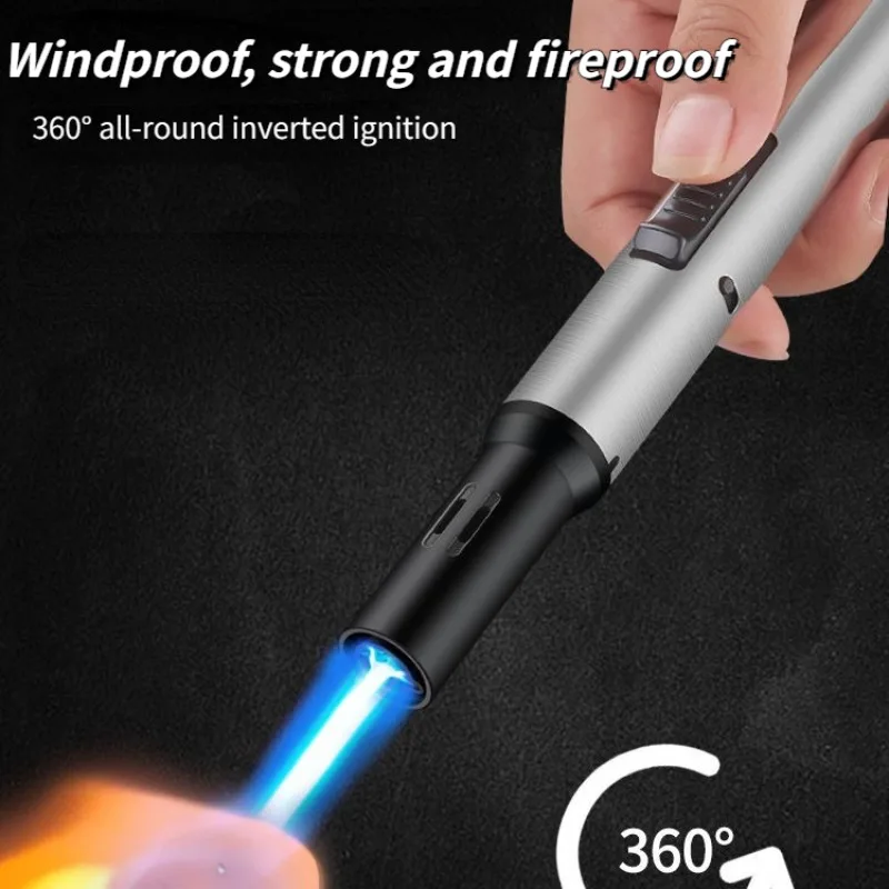 Newest Inflatable Lighter Windproof Blue Flame Straight Into Fierce Fire High Temperature Cigar Welding Gun Long Handle Igniter