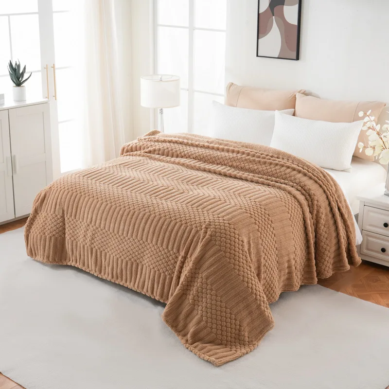 Cozy Tafu Velvet Bean Blanket Solid Color Winter Office Sofa Blanket
