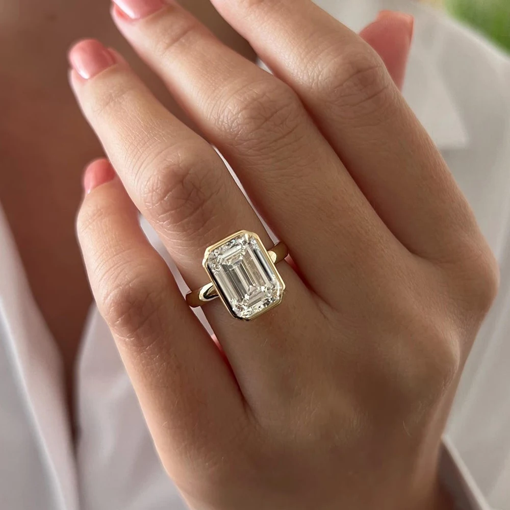 

Кольцо для помолвки с муассанитом изумрудной огранки 1/3 карата в оправе с сертификатом, 100% серебро S925, обручальное кольцо-солитер с бриллиантом для женщин